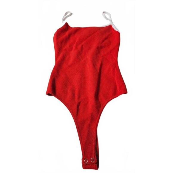 Forever 21 Tops - Forever 21 Women's Red‎ Bodysuit  with White Straps and Piping Size XS